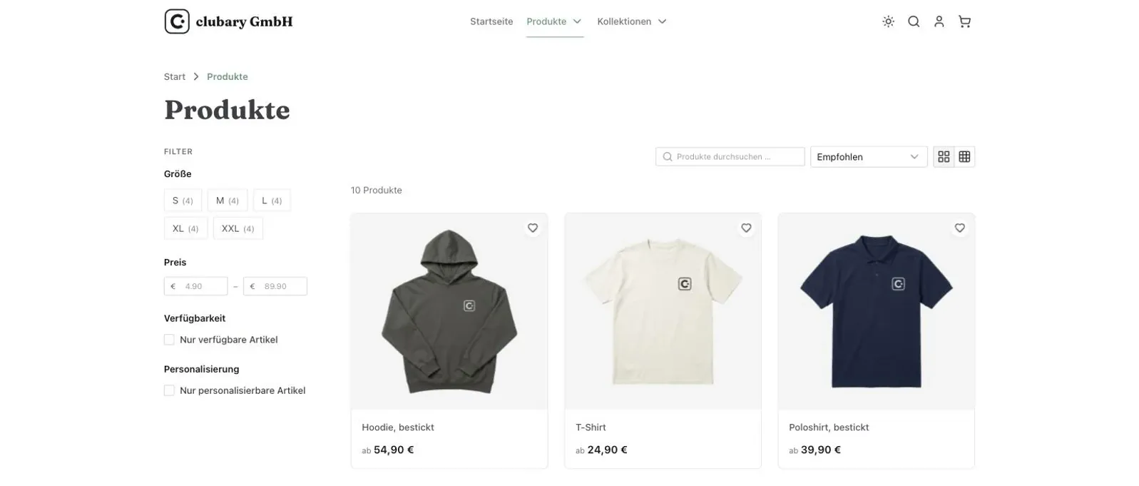 Der Mitarbeiter-Shop der clubary GmbH mit Hoodie, T-Shirt und Poloshirt