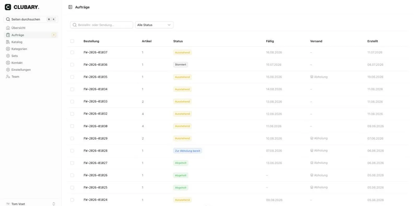 Auftragsübersicht eines Druckpartners mit Terminen und Produktionsstatus